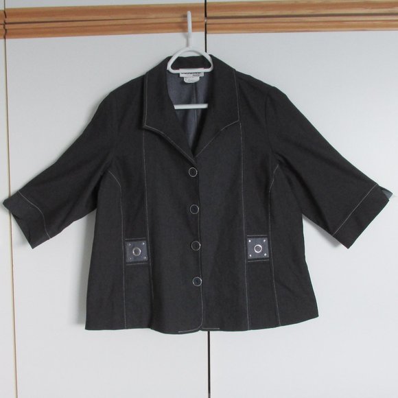 Lasania Petite Dark Blue Denim 3/4 Sleeve Button Jacket Plus Size 18 - Picture 1 of 7